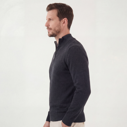 Anthrazitfarbener Pullover mit Halbreißverschluss