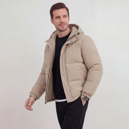 Beige Kapuzenpufferjacke