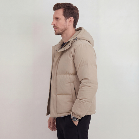 Beige Kapuzenpufferjacke