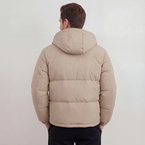 Beige Kapuzenpufferjacke