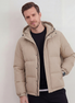 Beige Kapuzenpufferjacke