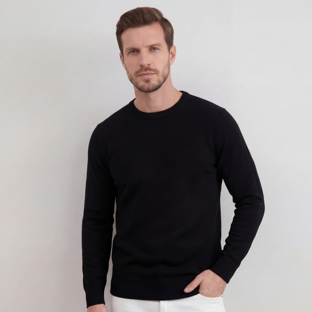Schwarzer Rundhals-Pullover