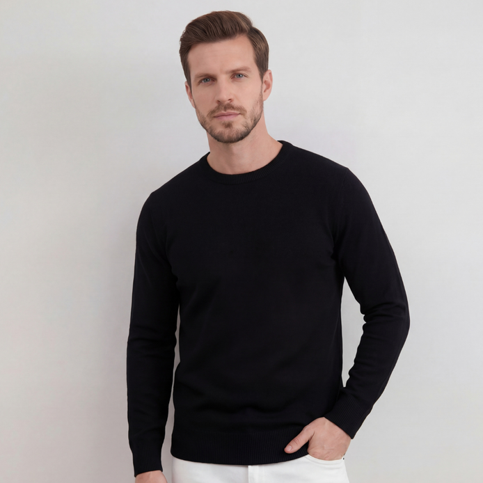 Schwarzer Rundhals-Pullover