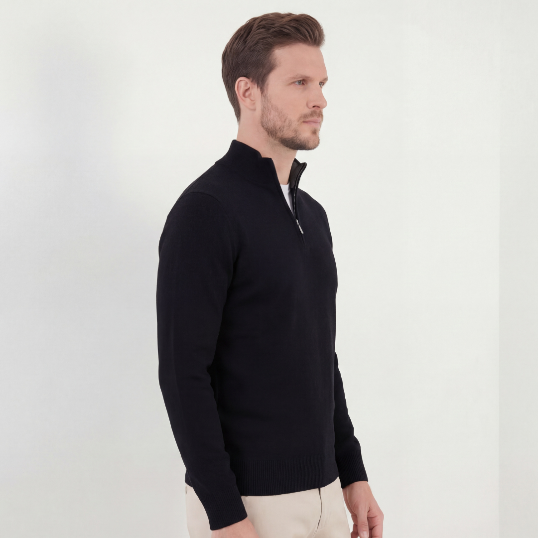 Schwarzer Halb-Reißverschluss-Pullover