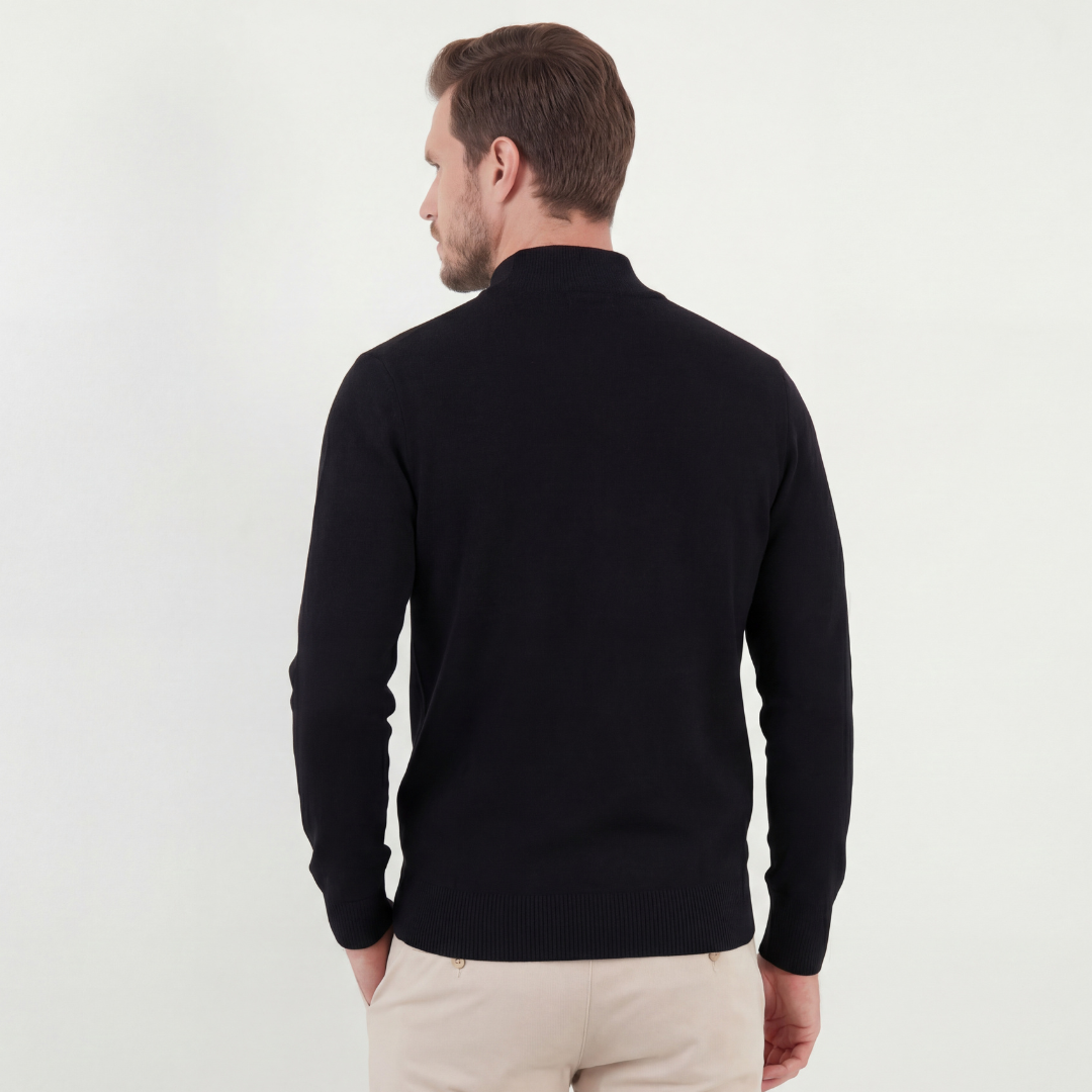 Schwarzer Halb-Reißverschluss-Pullover
