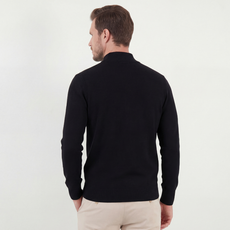Schwarzer Halb-Reißverschluss-Pullover