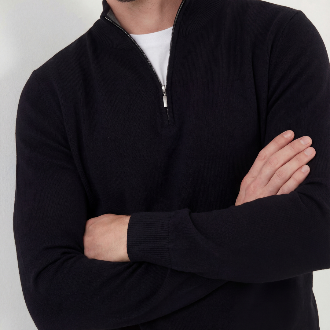 Schwarzer Halb-Reißverschluss-Pullover