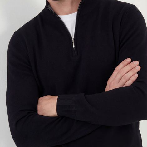 Schwarzer Halb-Reißverschluss-Pullover