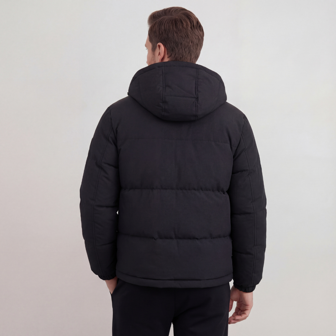 Schwarze Kapuzen Pufferjacke