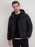 Schwarze Kapuzen Pufferjacke