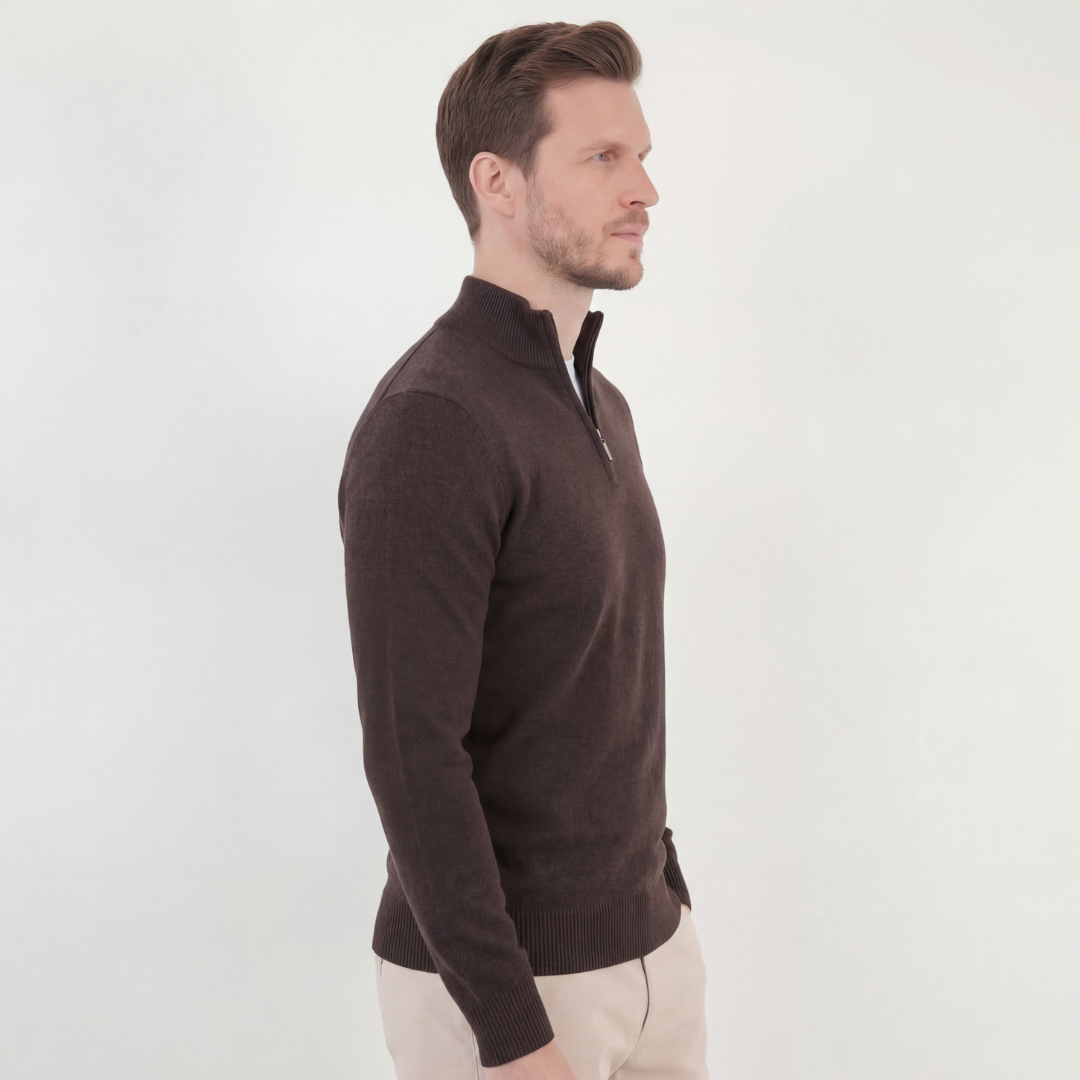 Brauner Halb-Reißverschluss-Pullover