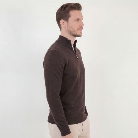 Brauner Halb-Reißverschluss-Pullover