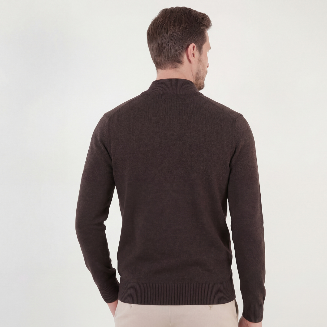 Brauner Halb-Reißverschluss-Pullover