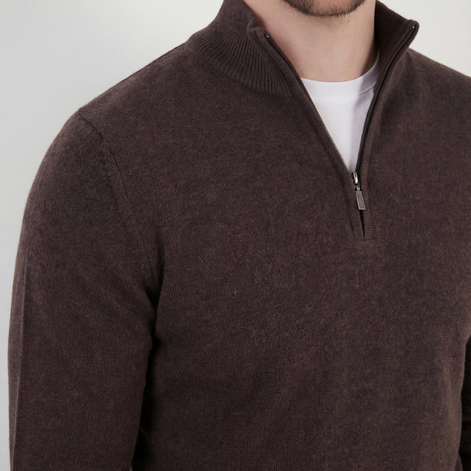 Brauner Halb-Reißverschluss-Pullover