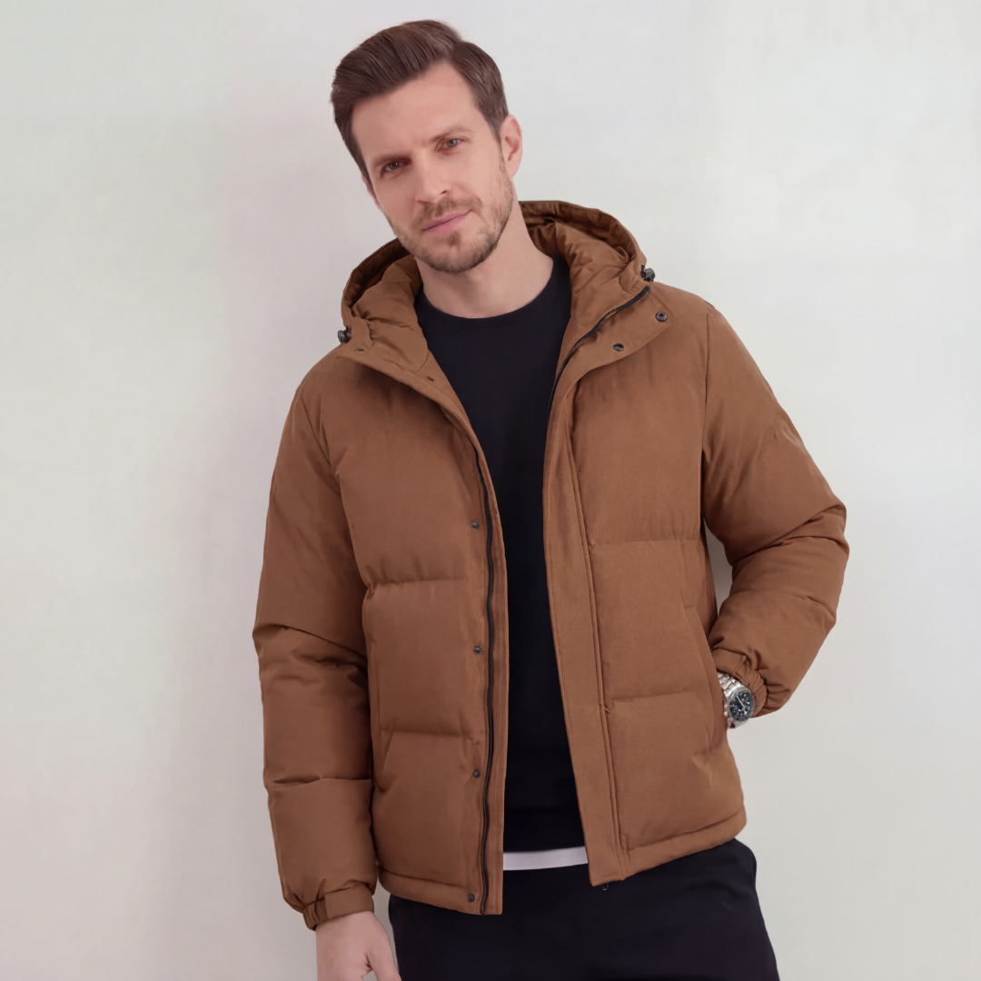 Braune Steppjacke mit Kapuze