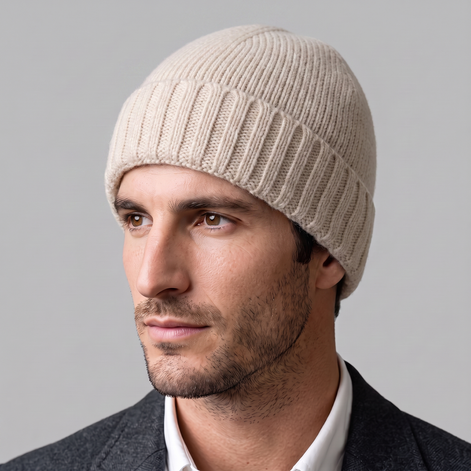Cashmere-Beanie mit Rippstruktur