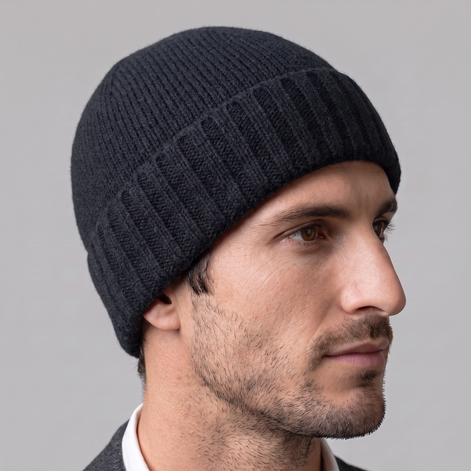 Cashmere-Beanie mit Rippstruktur