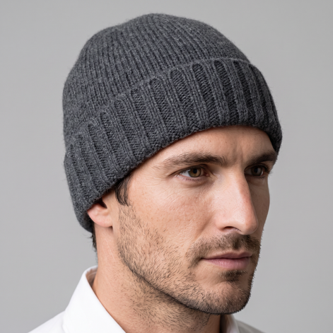 Cashmere-Beanie mit Rippstruktur
