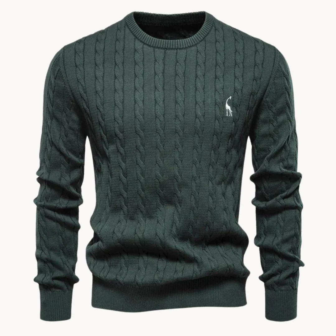 Herren Zopfstrickpullover mit Rundhalsausschnitt