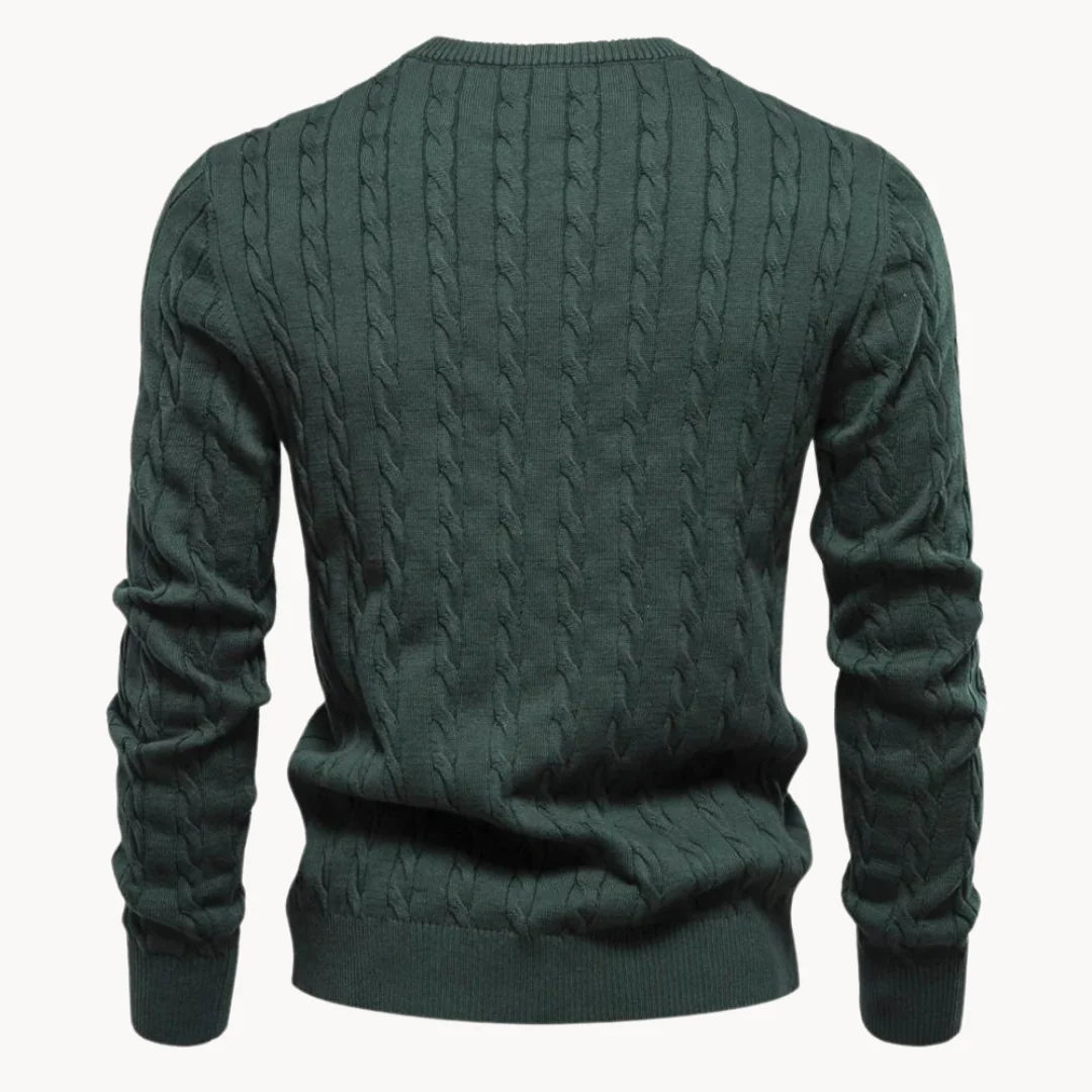 Herren Zopfstrickpullover mit Rundhalsausschnitt