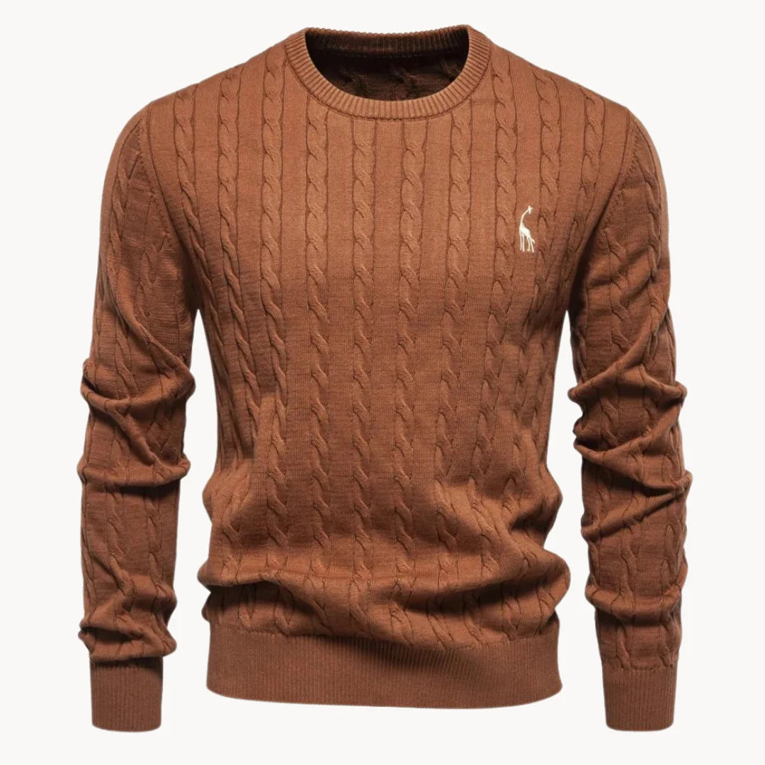 Herren Zopfstrickpullover mit Rundhalsausschnitt