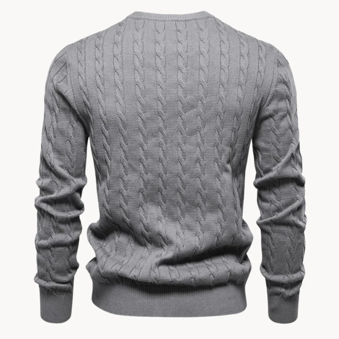Herren Zopfstrickpullover mit Rundhalsausschnitt