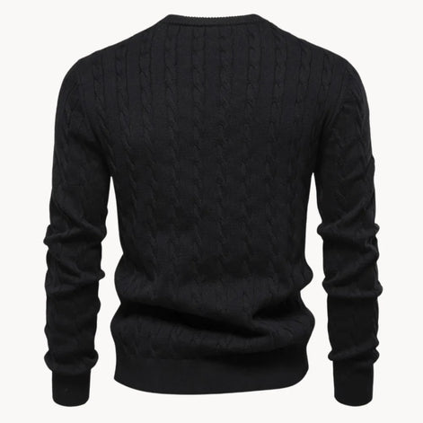 Herren Zopfstrickpullover mit Rundhalsausschnitt