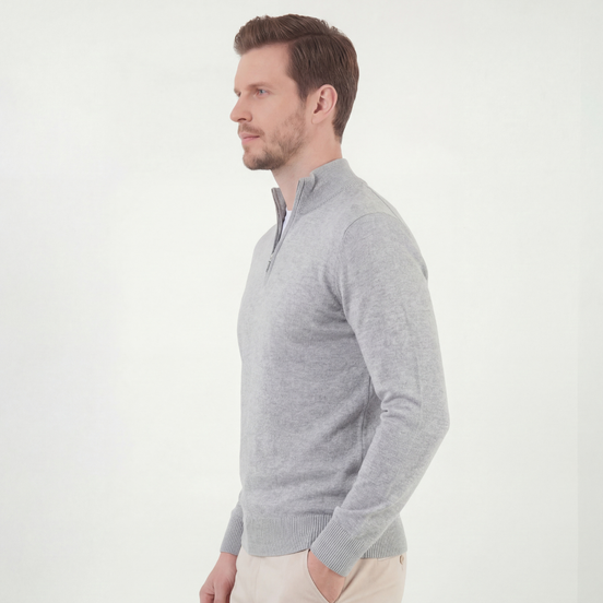 Grau Mélange Halbreißverschluss Pullover