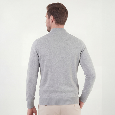 Grau Mélange Halbreißverschluss Pullover