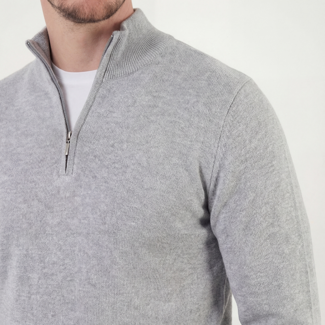 Grau Mélange Halbreißverschluss Pullover