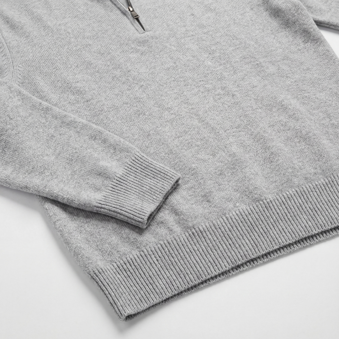 Grau Mélange Halbreißverschluss Pullover