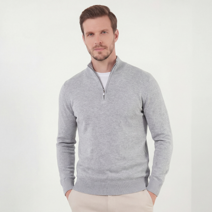 Grau Mélange Halbreißverschluss Pullover