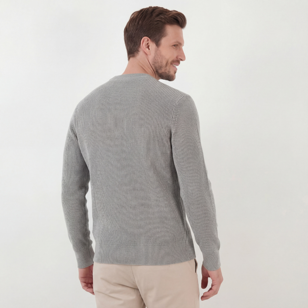 Grau Mélange Rippenstrickpullover