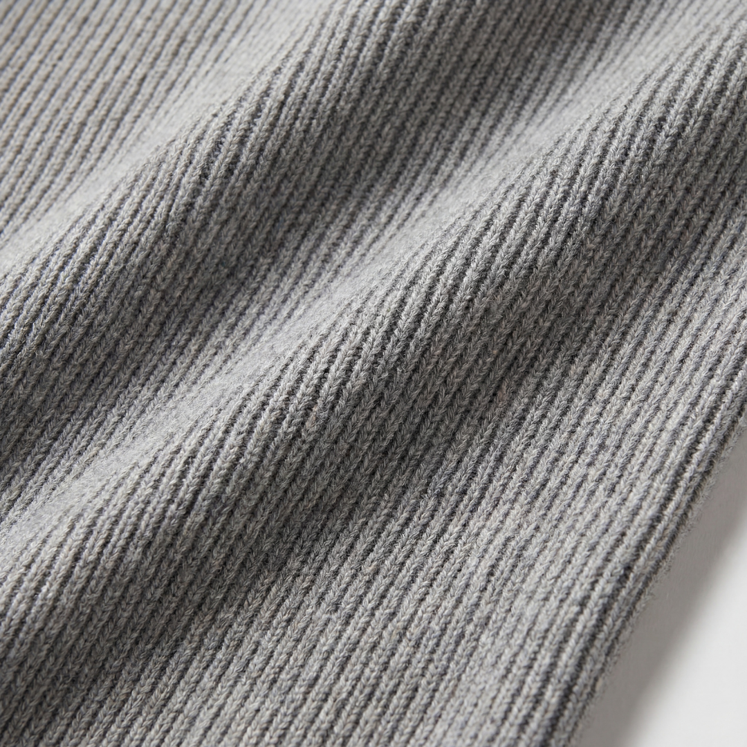 Grau Mélange Rippenstrickpullover