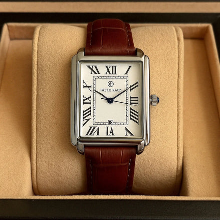 Herren Analoguhr Mit Rechteckigem Zifferblatt Und Lederarmband