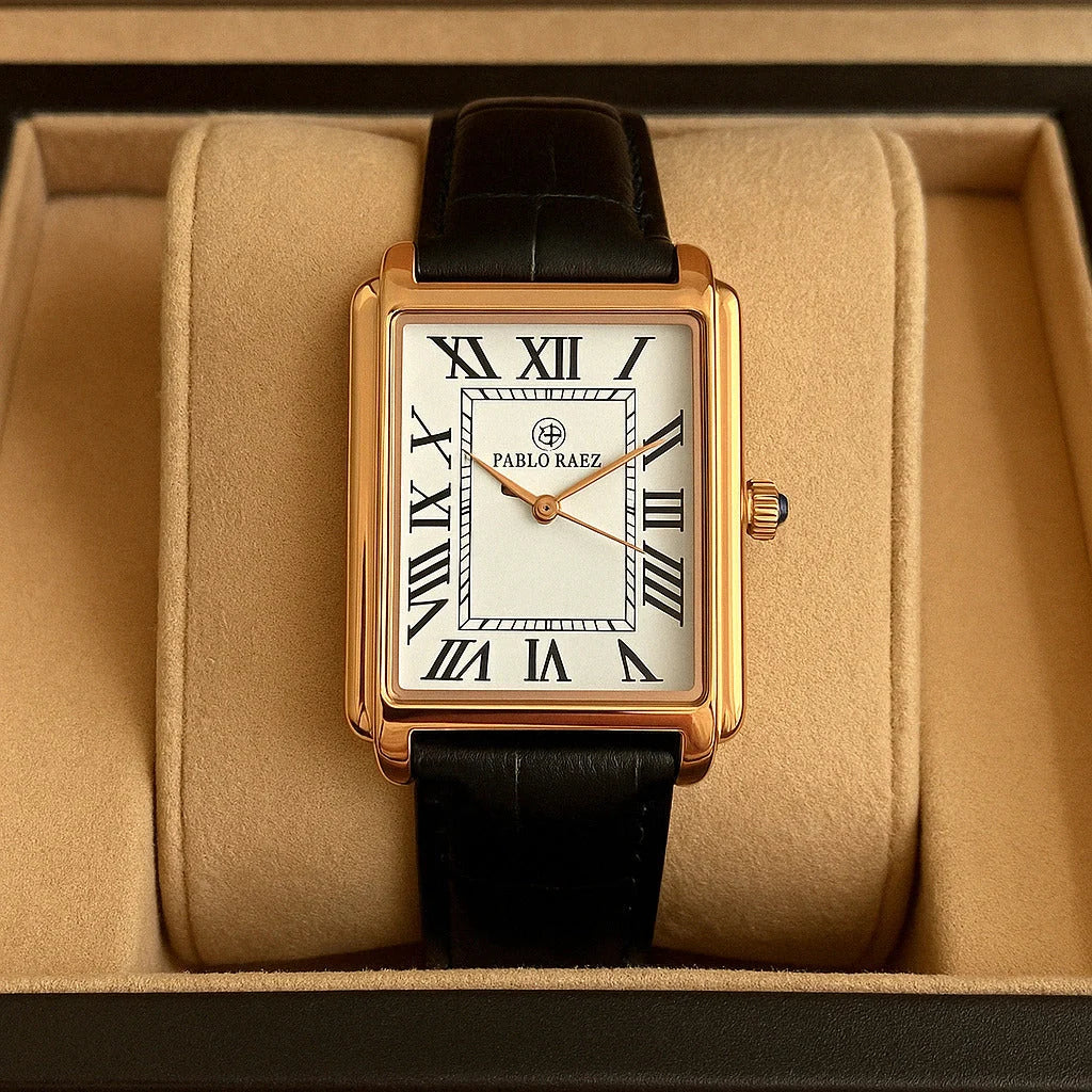 Herren Analoguhr Mit Rechteckigem Zifferblatt Und Lederarmband