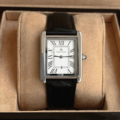 Herren Analoguhr Mit Rechteckigem Zifferblatt Und Lederarmband