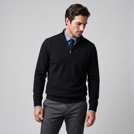 Herren Baumwoll-Pullover mit kurzem Reissverschluss