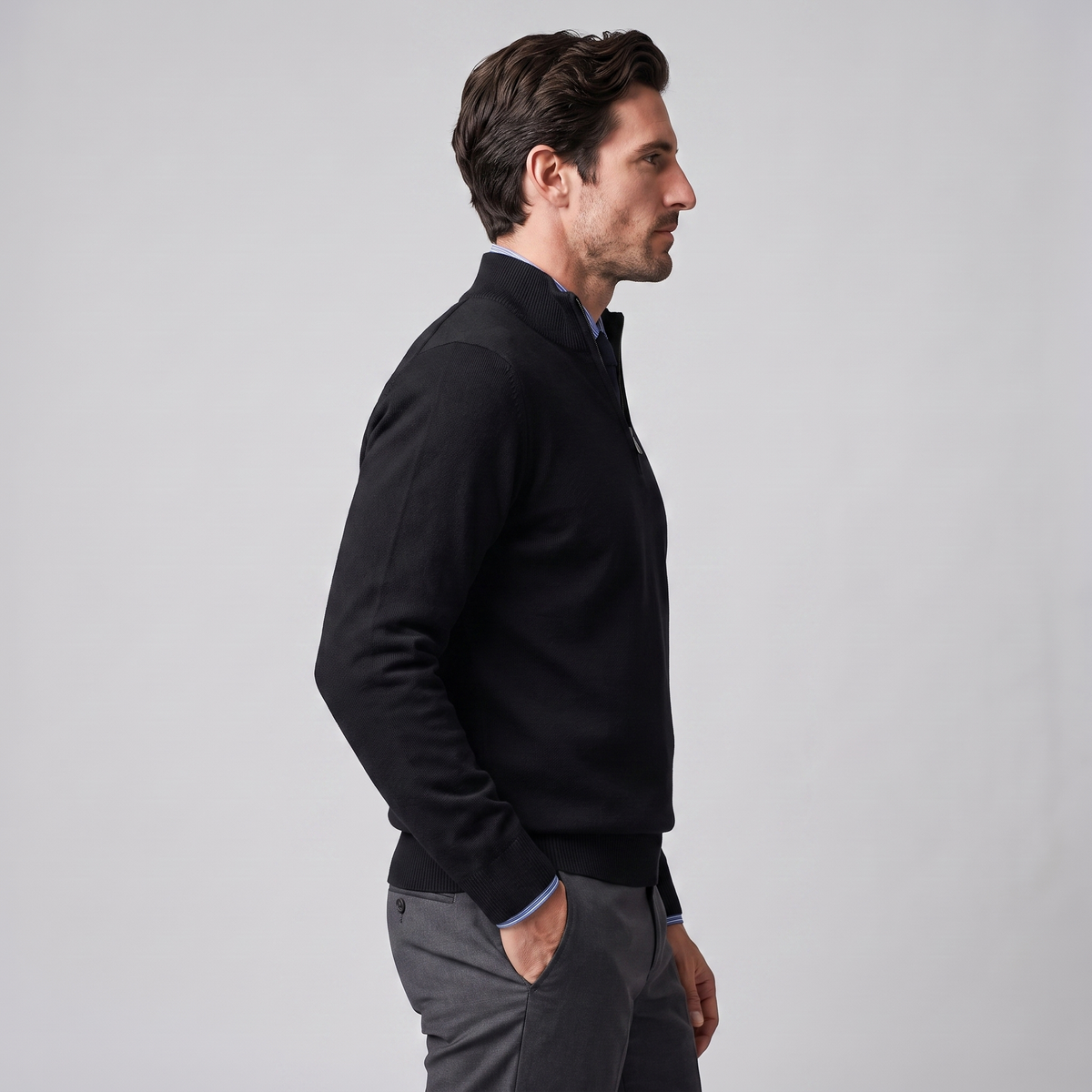 Herren Baumwoll-Pullover mit kurzem Reissverschluss