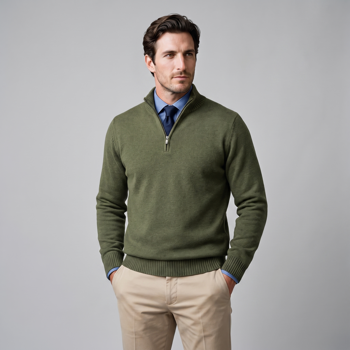 Herren Baumwoll-Pullover mit kurzem Reissverschluss