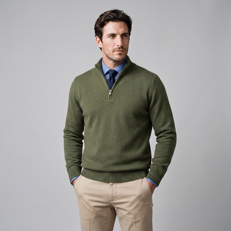 Herren Baumwoll-Pullover mit kurzem Reissverschluss