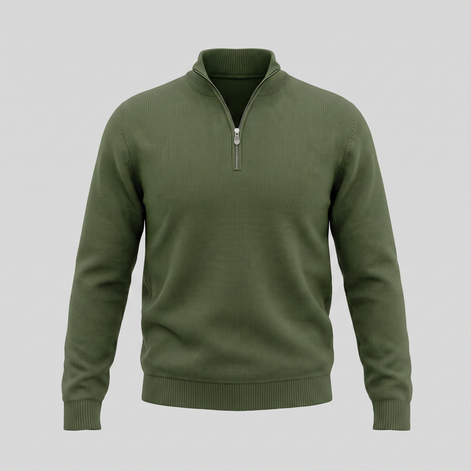 Herren Baumwoll-Pullover mit kurzem Reissverschluss
