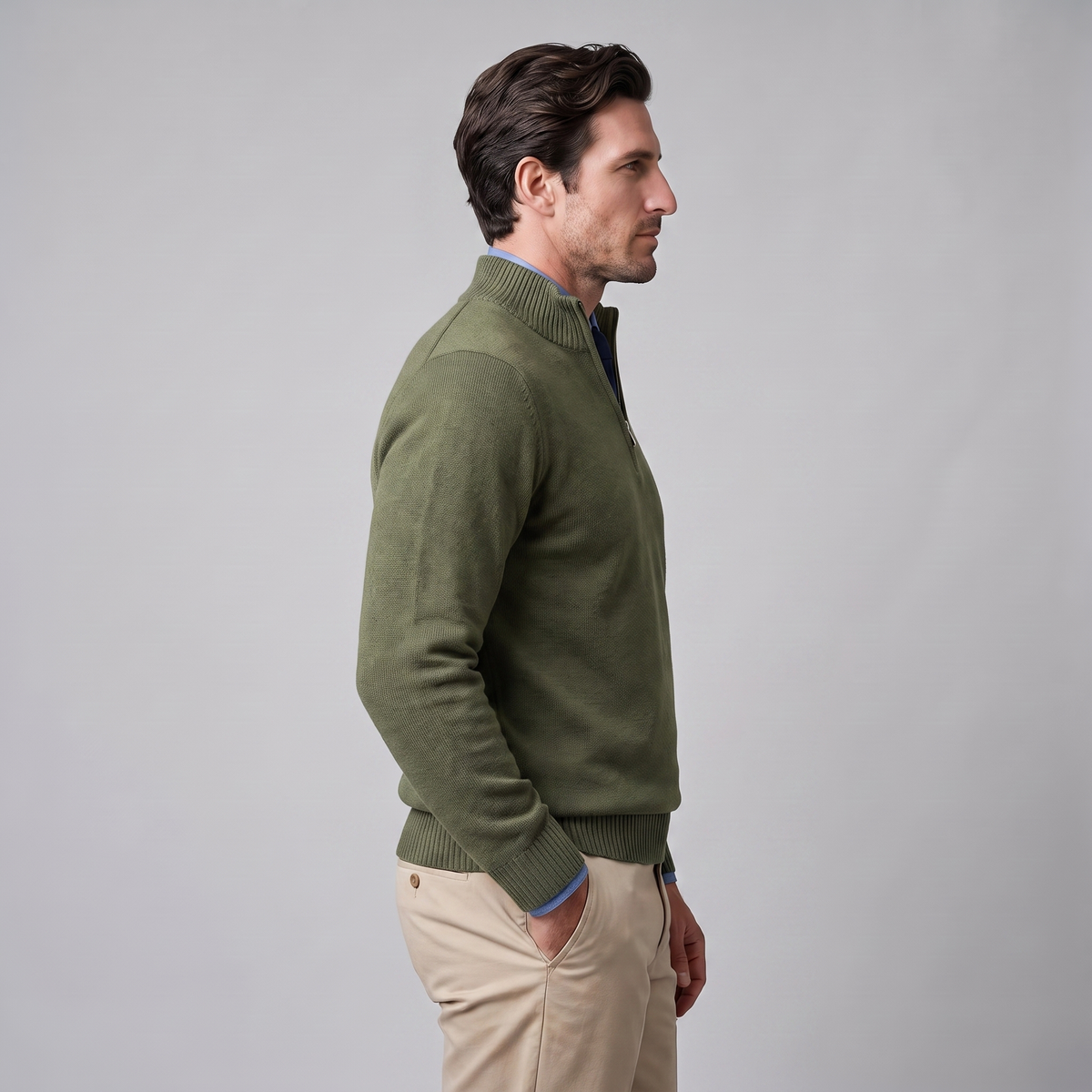 Herren Baumwoll-Pullover mit kurzem Reissverschluss