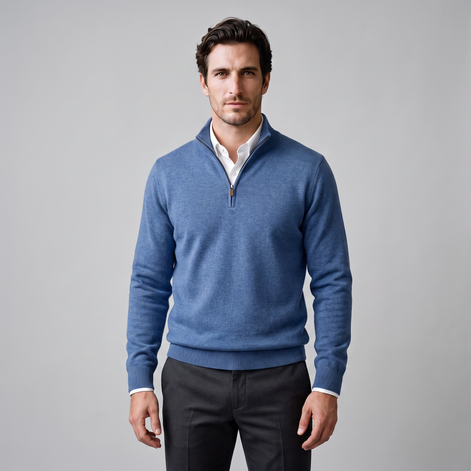 Herren Baumwoll-Pullover mit kurzem Reissverschluss