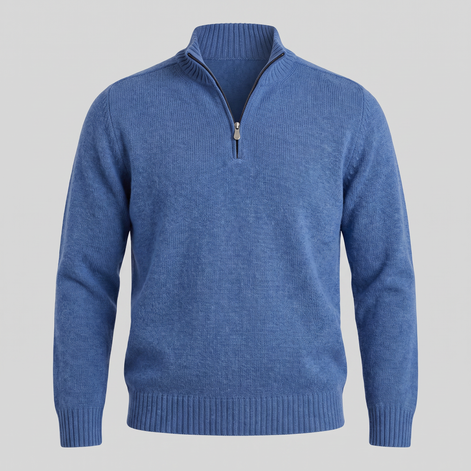 Herren Baumwoll-Pullover mit kurzem Reissverschluss
