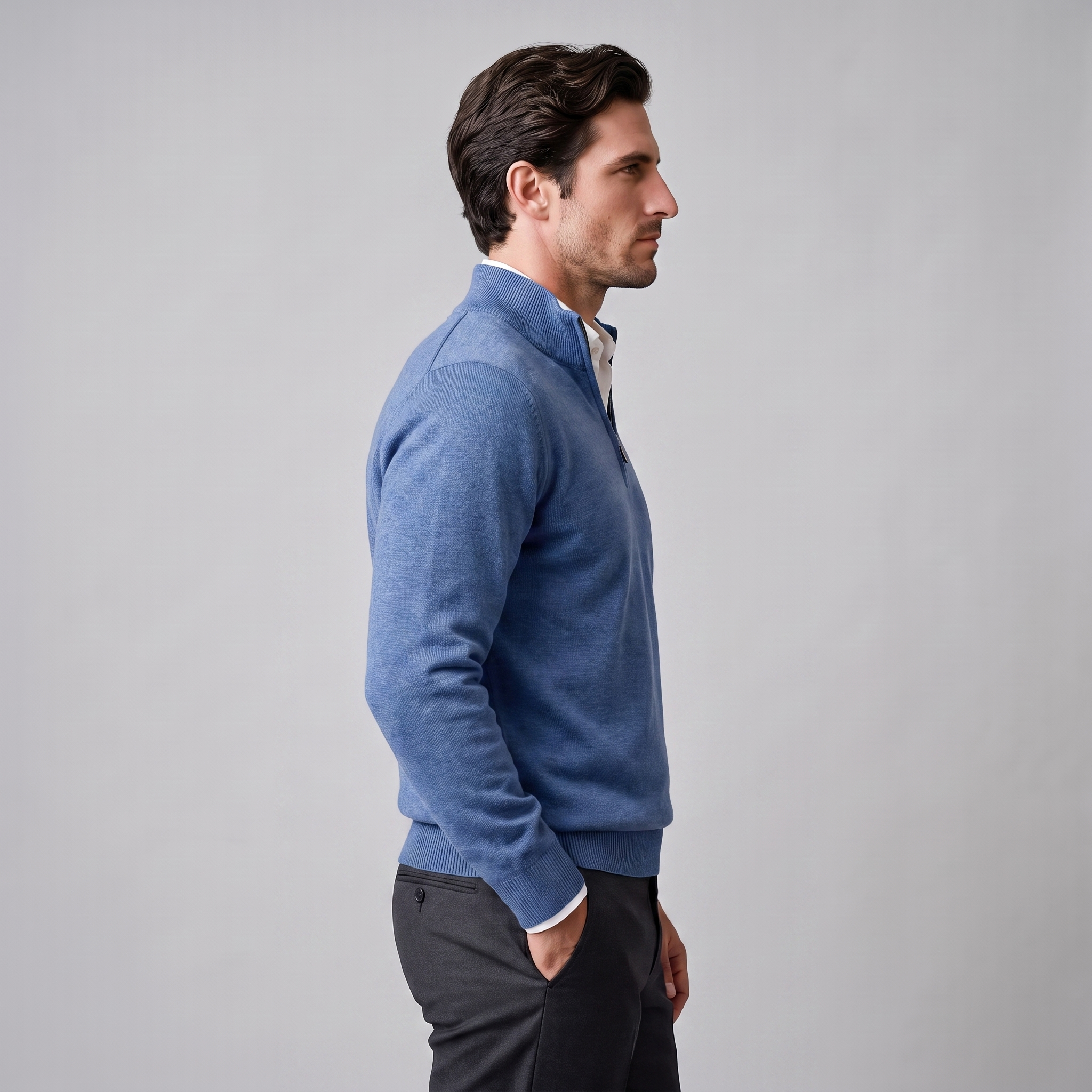 Herren Baumwoll-Pullover mit kurzem Reissverschluss