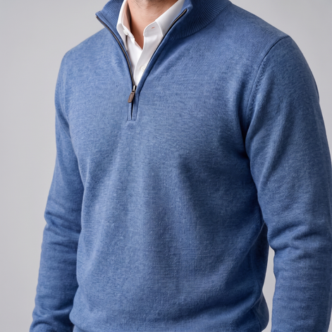 Herren Baumwoll-Pullover mit kurzem Reissverschluss