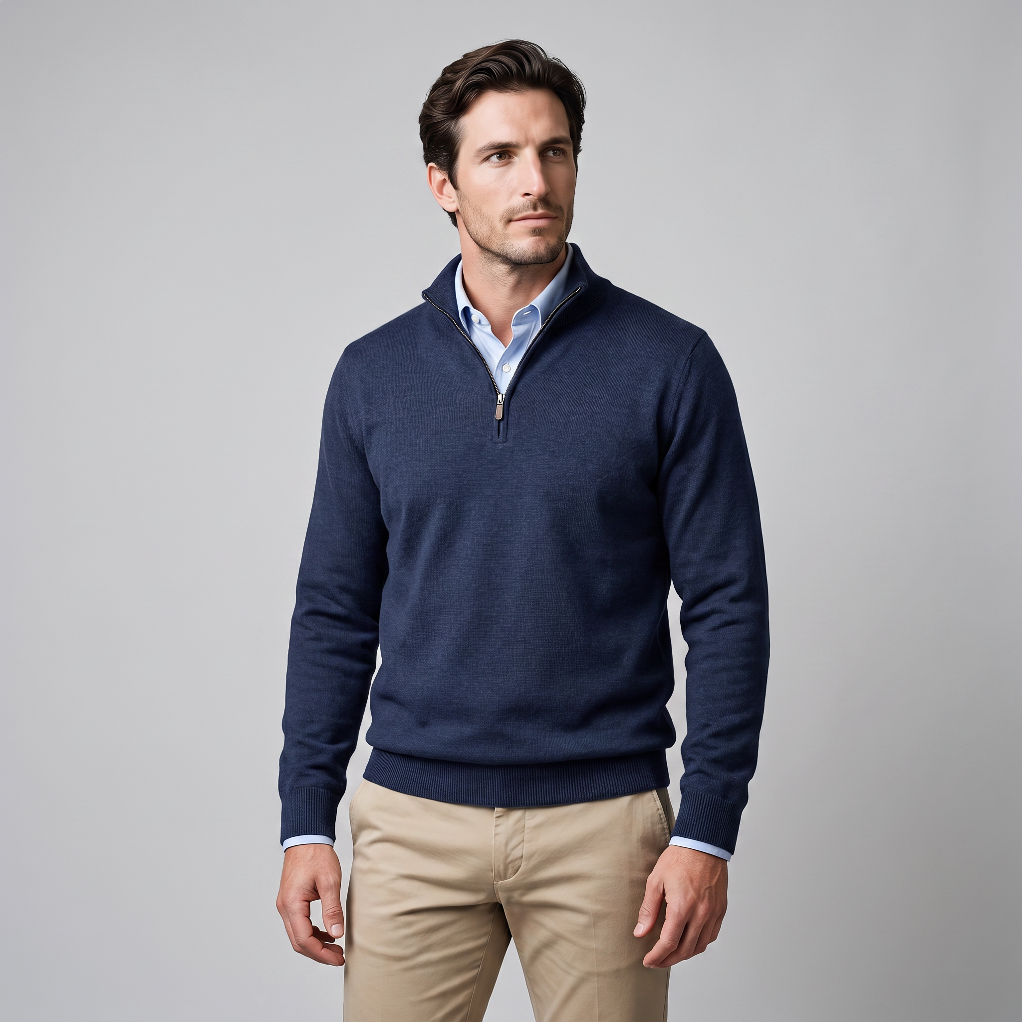 Herren Baumwoll-Pullover mit kurzem Reissverschluss