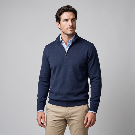Herren Baumwoll-Pullover mit kurzem Reissverschluss