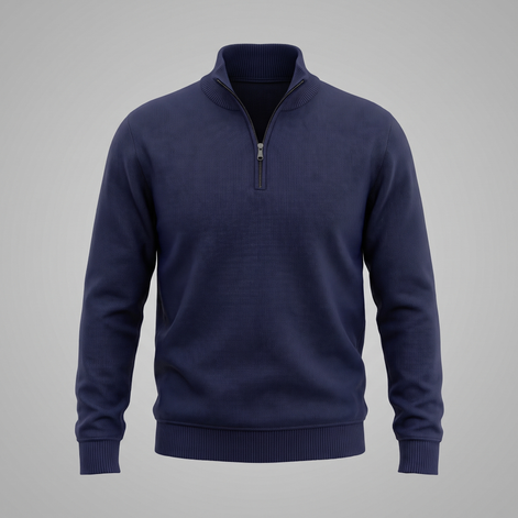 Herren Baumwoll-Pullover mit kurzem Reissverschluss